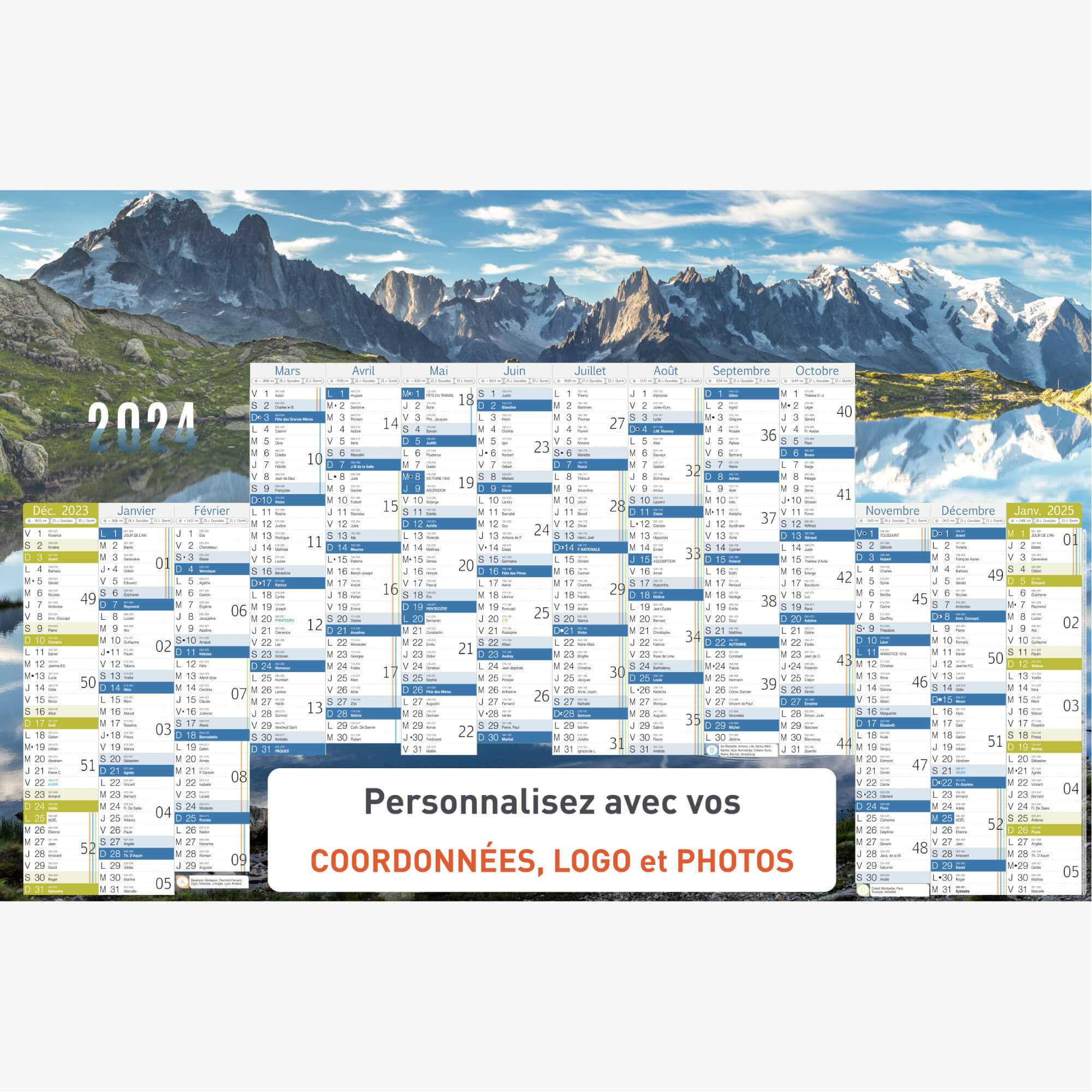Calendrier bancaire 2023 personnalisé Montagne - TG25 - 66 x 43 cm