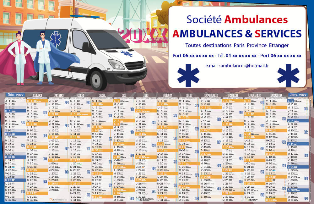 Calendrier Publicitaire 2024 magnétique pour Ambulanciers